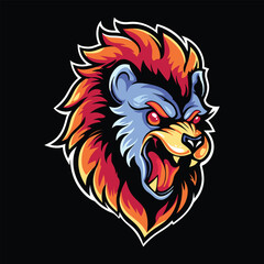 Fototapeta na wymiar Lion Head Mascot Logo for Esport. Lion T-shirt Design. Isolated on Black Background