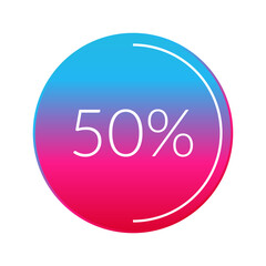 50 percent circle chart, isolated symbol. Vector gradient element. Percentage Infographic sign. Illustration, icon for business, finance, progress, report, web design, download