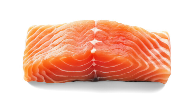 Raw salmon fillet isolated on transparent or white background, png
