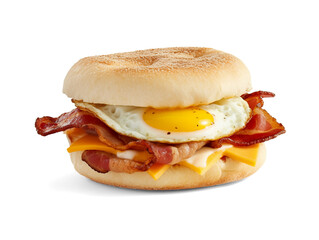Sandwich with bacon, cheese and egg isolated on transparent or white background, png