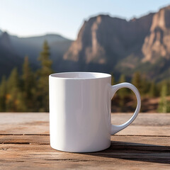 Obraz premium cup of coffee on the table mug mockup white 