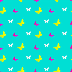 Butterfly seamless pattern. Blue background. Vector design.