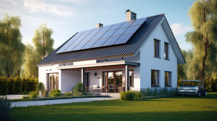 Fototapeta na wymiar house with solar panels renewable energy