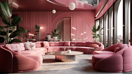 The luxury hotel room's pink pastel toner 