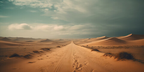 Fototapeta na wymiar Minimalistic empty highway in desert. Travel concept. Generative AI