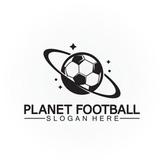 Planet football or planet soccer logo vector template