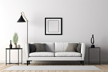 Gallery wall mockup in cozy living room interior, frame mockup, 