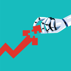 Robot inserts the missing puzzle in arrow graph up