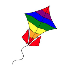 A kite in the colors of the LGBT community. Hand Drawn. Freehand drawing. Doodle. Sketch. Outline.