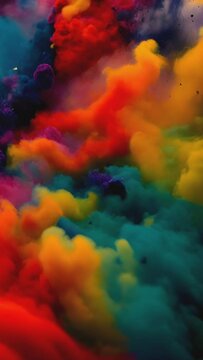 Abstract colorful watercolor hand drawn background. Fantasy sky with colorful smoke. Vertical video for smartphone wallpaper or lock screen with seamless and infinite looping video animation.