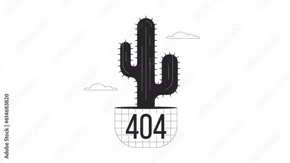 Poster cactus in clouds bw 404 animation. potted desert flower. empty state 4k video concept footage with a