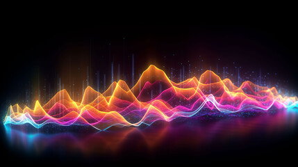 Illustration of a vibrant and dynamic wave of light against a dark backdrop