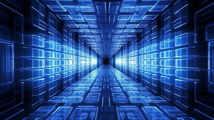 Obraz premium Illustration of a futuristic hallway illuminated with blue lights