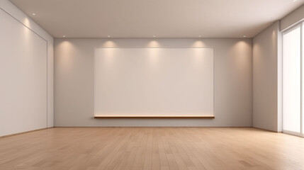 Fototapeta na wymiar Illustration of an empty minimalistic room with white walls and wooden floors