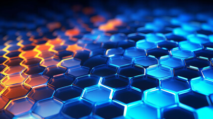 Illustration of a vibrant hexagonal pattern in shades of blue and yellow
