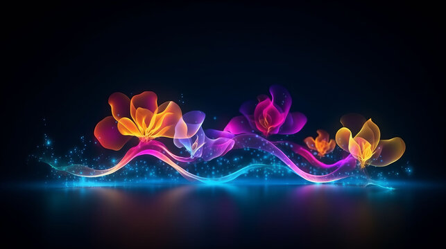 Illustration of colorful flowers against a dark abstract background