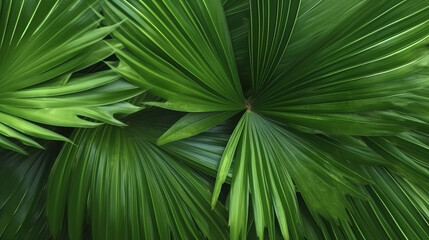 Fototapeta premium Illustration of a detailed close-up of a vibrant green palm leaf