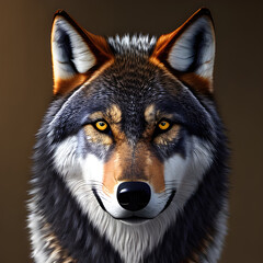 Face of a Wolf with a dark background. Generative AI