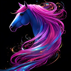 Obraz na płótnie Canvas Light neon style art portrait of a horse, Generative AI