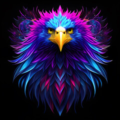 Light neon style art portrait of a eagle. Generative AI