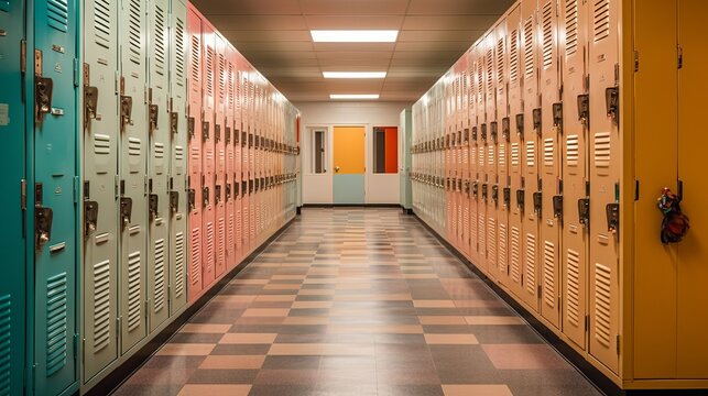 Vibrant Adolescence: A Colorful Array of High School Lockers - back to school concept, Generative AI