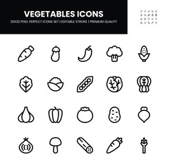 Vegetables icons set in 32 x 32 pixel perfect with editable stroke