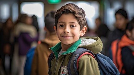 Smiling Hispanic boy at school - education and school concept, Generative AI