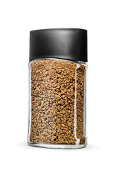 Instant coffee jar with black lid isolated. Transparent PNG image.