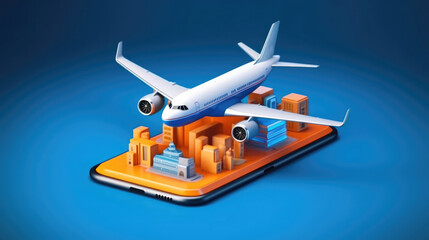 Use mobile phone to buy air tickets and fly to travel illustration