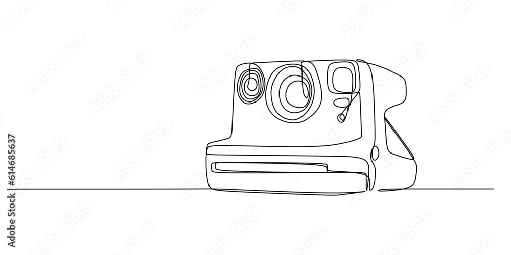 Aufkleber continuous single one line of polaroid camera isolated on white background.