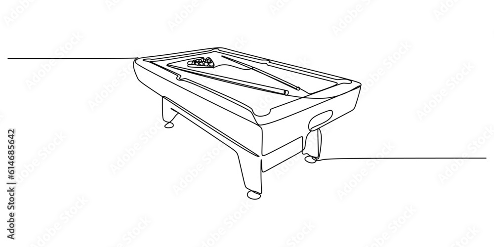 Poster continuous single one line of pool table isolated on white background.