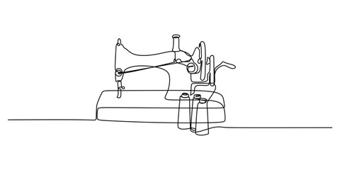 Continuous single one line of sewing machine isolated on white background.
