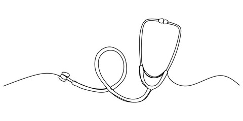 Continuous single one line of stethoscope isolated on white background.