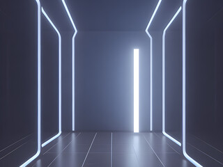 Empty dark futuristic Sci Fi hall room or studio. generative ai