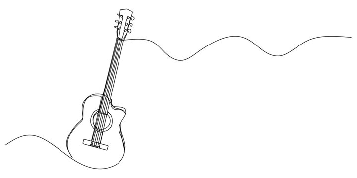 recommend clip art: Continuous single one line of guitar isolated on white background.