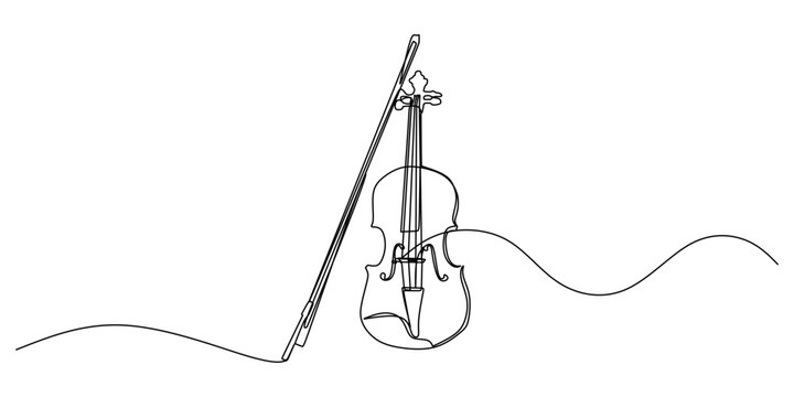 Continuous single one line of violin isolated on white background.