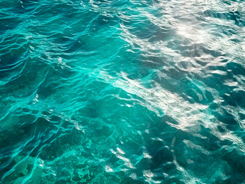 Green and blue ocean background. Sea surface aerial view, Bird eye view photo of waves and water surface texture. Top view. Ai Generative illustration