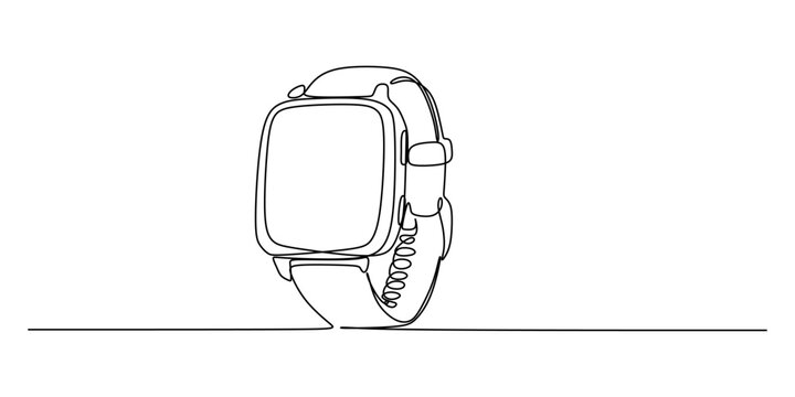 Continuous single one line of sport watch isolated on white background.