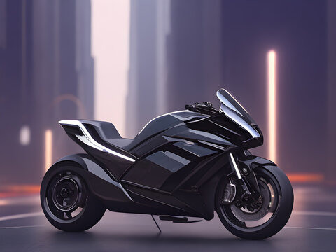 Futuristic concept motorbike in city background. generative AI