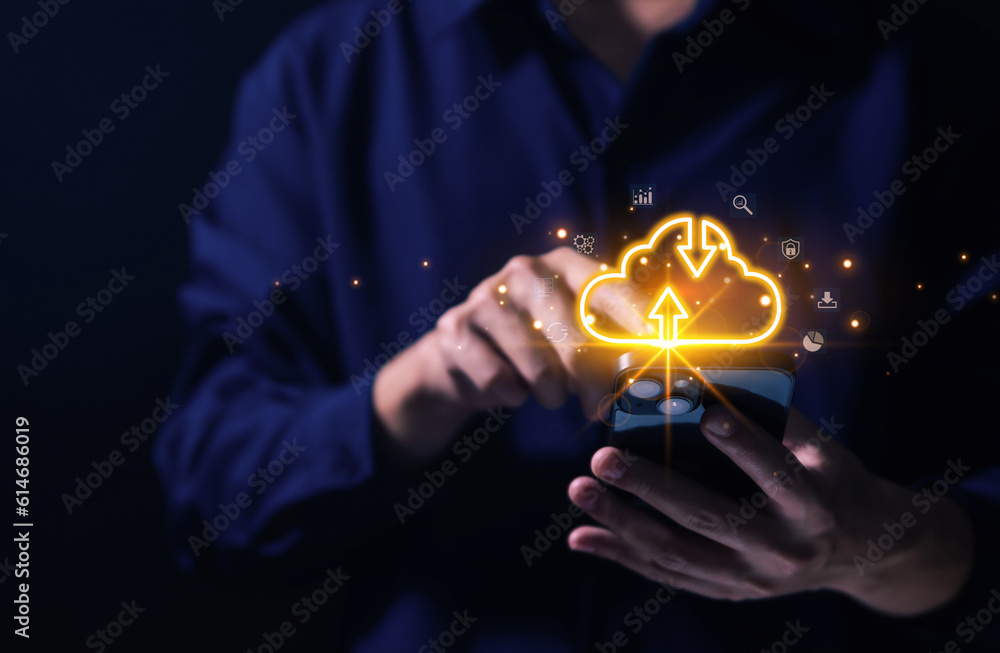 Aufkleber cloud computing with icons concept digital technology big data