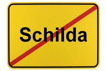 Illustration eines Ortsschildes der Gemeinde Schilda in Brandenburg