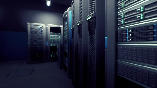 server room housing rows of functioning supercomputers
