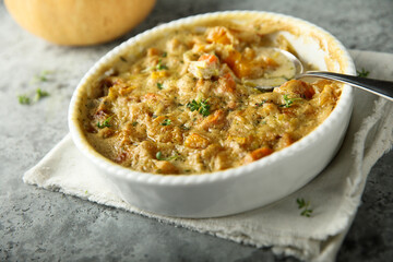 Homemade pumpkin casserole with cream