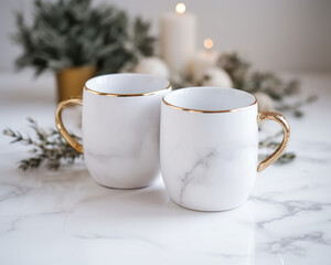 Obraz na płótnie Canvas christmas still life with candles and mock of a mug