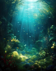 Fototapeta na wymiar AI generated bright vibrant underwater background
