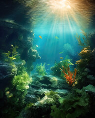 AI generated bright vibrant underwater background