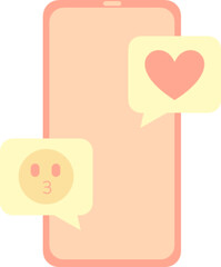 illustration of mock up smart phone with message on chat bubble and icon kiss and heart