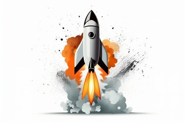Rocket startup on white background, Generative AI