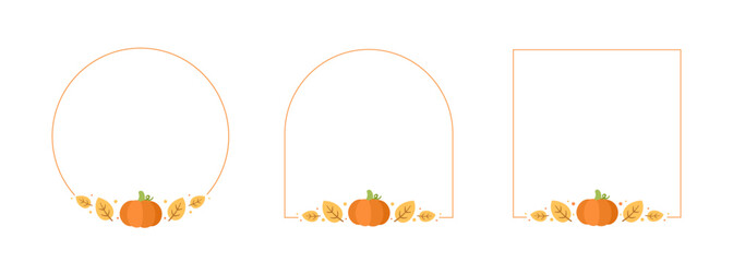 Cute Autumn Frame, Geometric Shapes Border Template Set. Sale post, promo poster, banner, flyer, invitation or greeting card. Vector illustration.