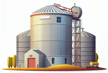 Obraz premium Silos in a barley field. Storage of agricultural production.